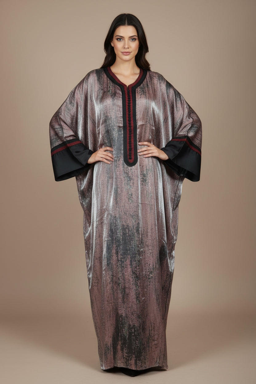 Gandoura Crêpe Satiné Rose - Élégance Marocaine Raffinée
