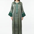 Green Satin Crêpe Gandoura - Refined Moroccan Elegance