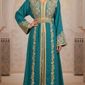 CAFTAN ROYAL BLEU CANARD PERLÉE BRODÉE - LUXE MAROCAIN