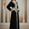 Caftan Noir Velours – Broderies Vert Dorées