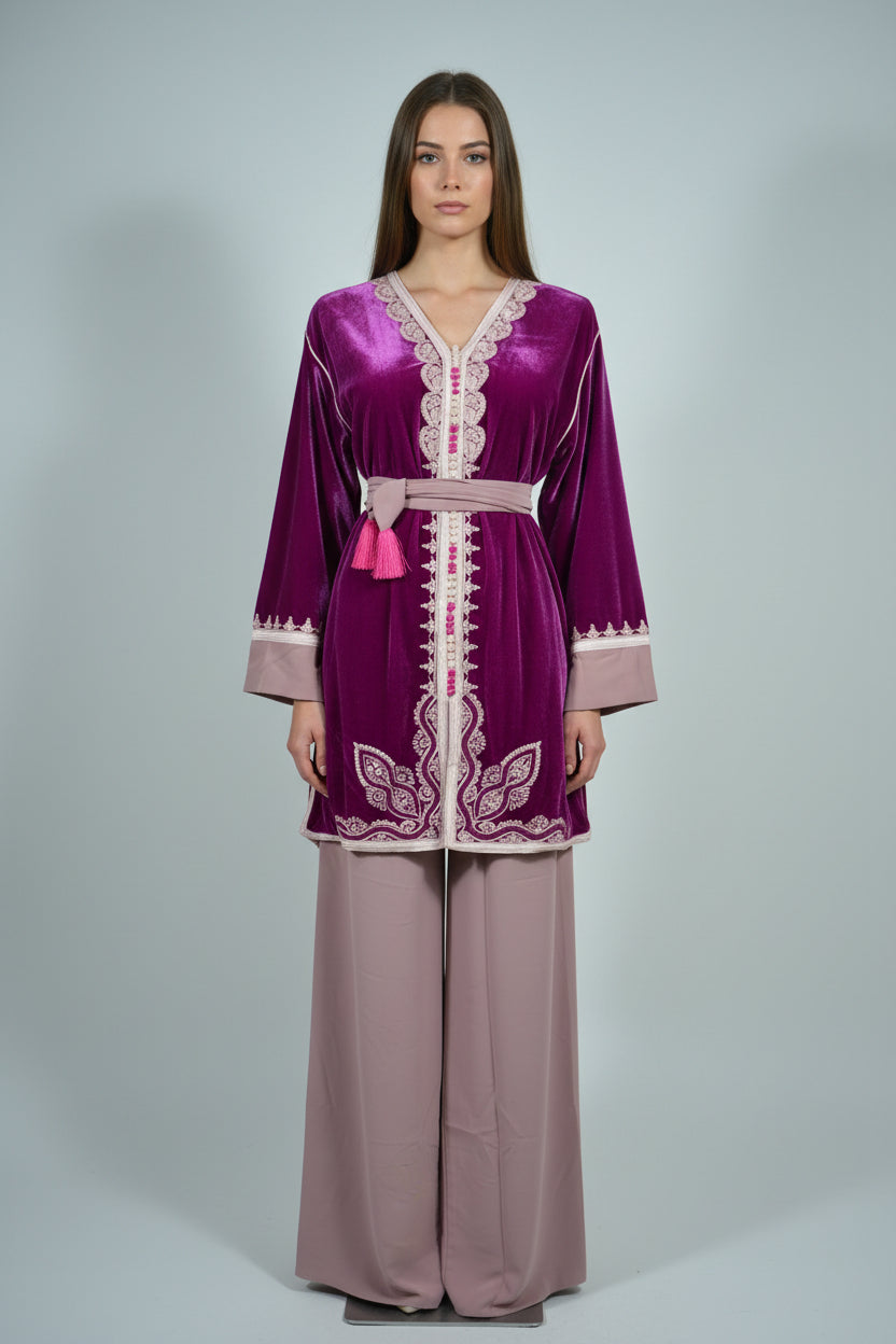 Jabador Fushia Rose Femme - Ensemble 3 Pièces Velours et Crêpe
