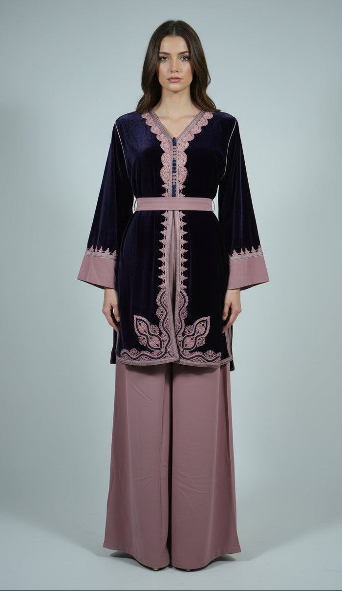 Women's Parma Violet Jabador - 3-Piece Velvet and Crepe Set