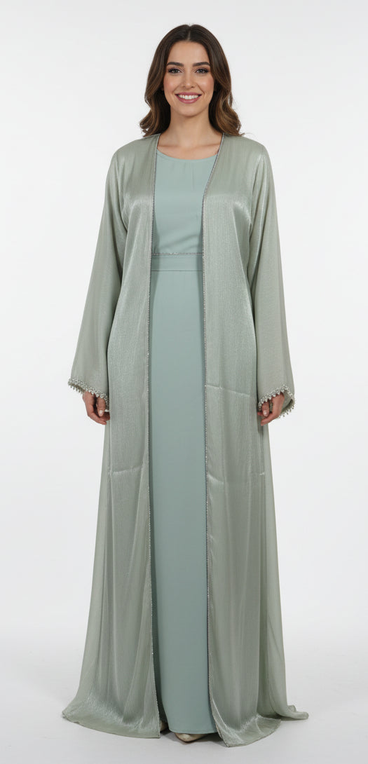 Abaya Kimono Vert d'Eau Perle - collection dubai