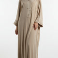 Embroidered Beige Velvet Gandoura - Moroccan Elegance