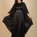Black Satin Farasha Abaya with Beaded Belt and Scarf