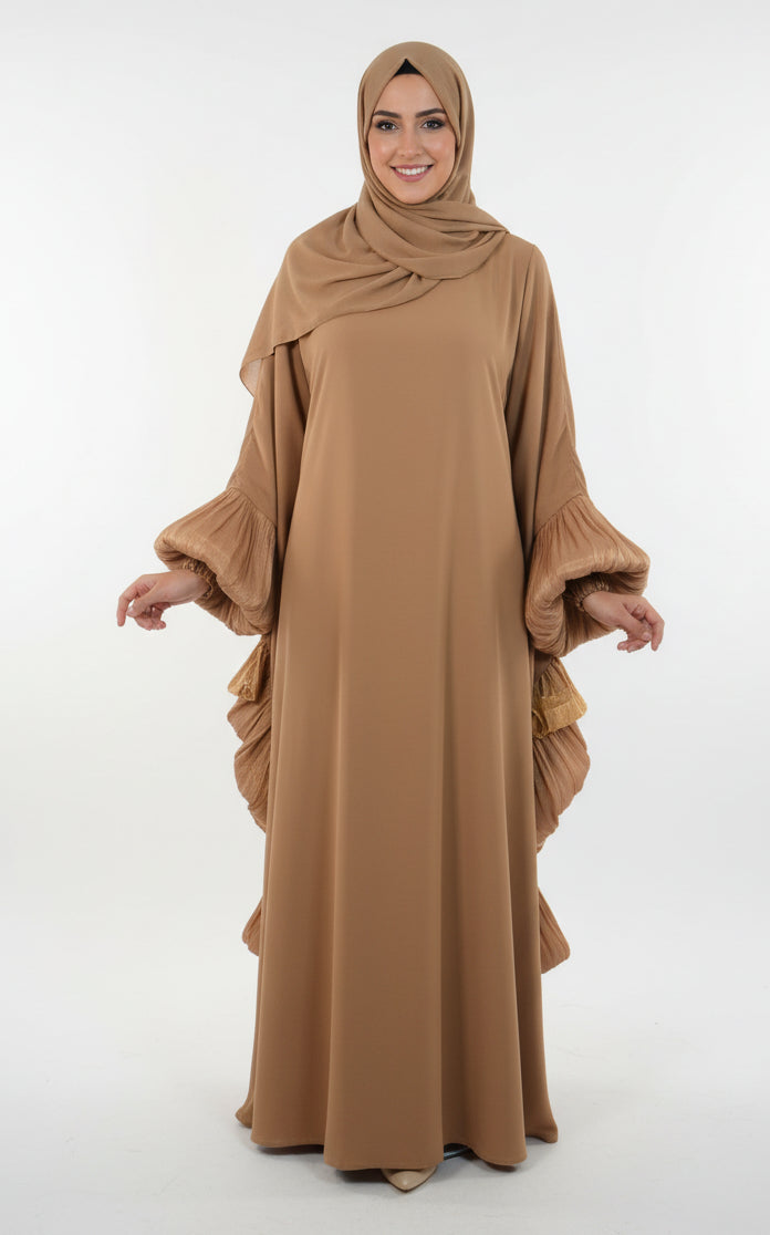 Abaya Marron Papillon - Élégance Artisanale