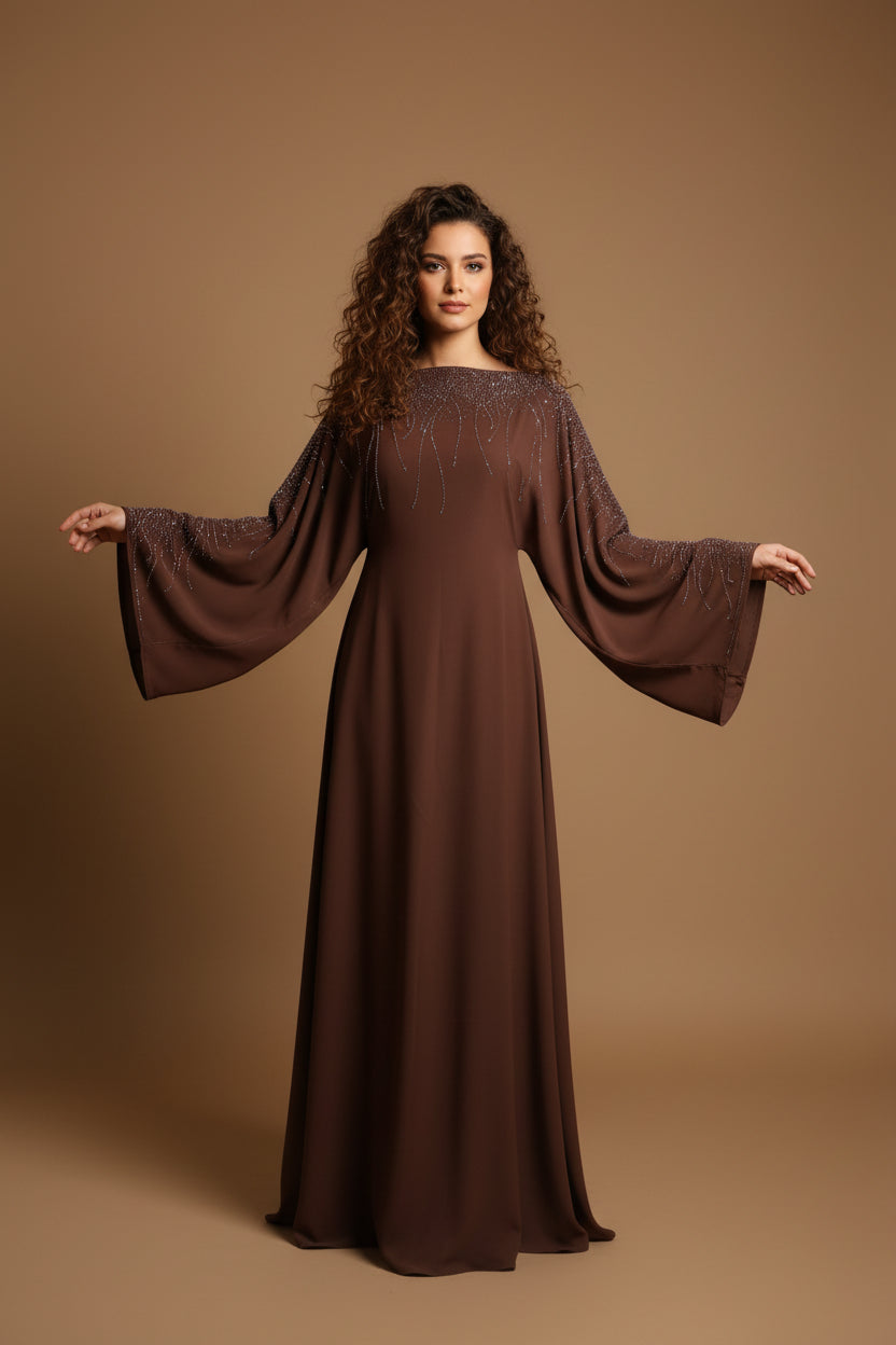 Abaya Farasha Marron Brillant - Élégance Chocolat