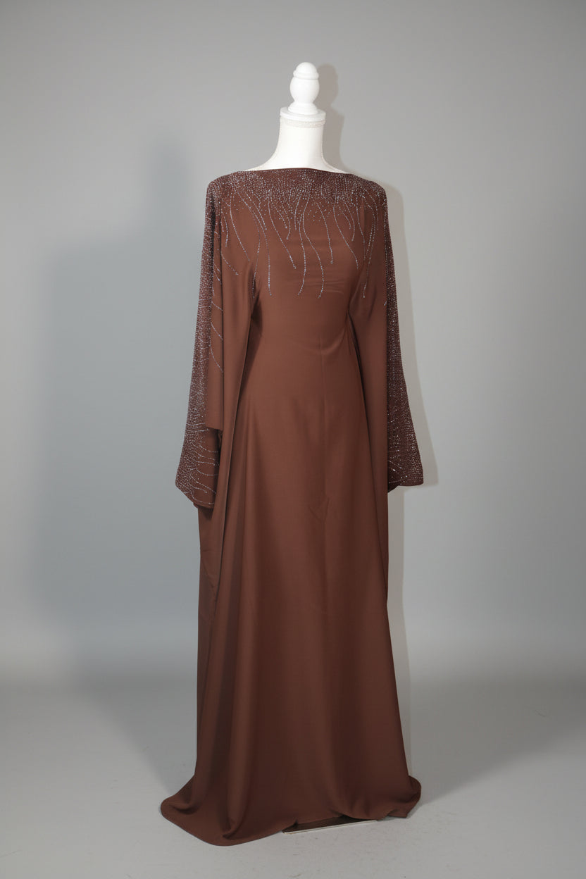 Abaya Farasha Marron Brillant - Élégance Chocolat