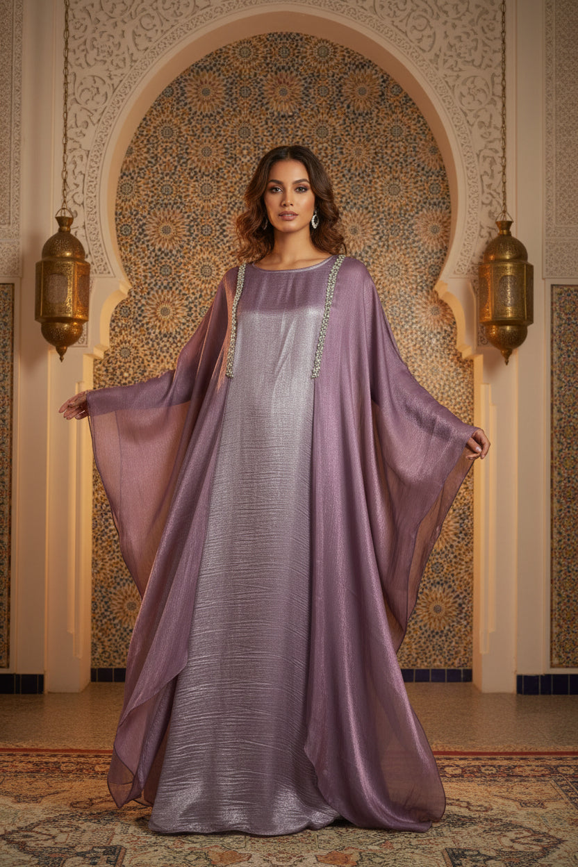 Abaya Rose Satinée Perlée