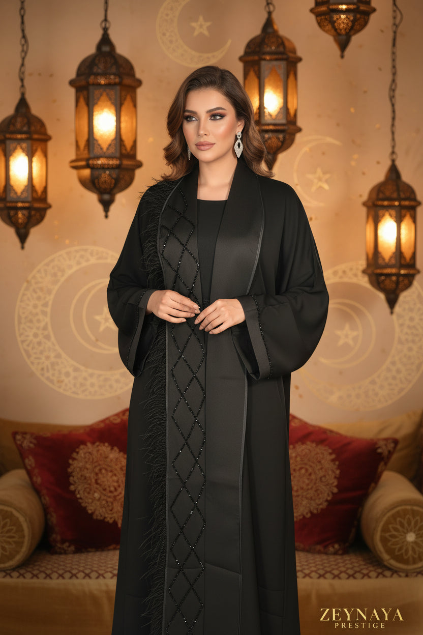 Abaya Veste Noir Plume