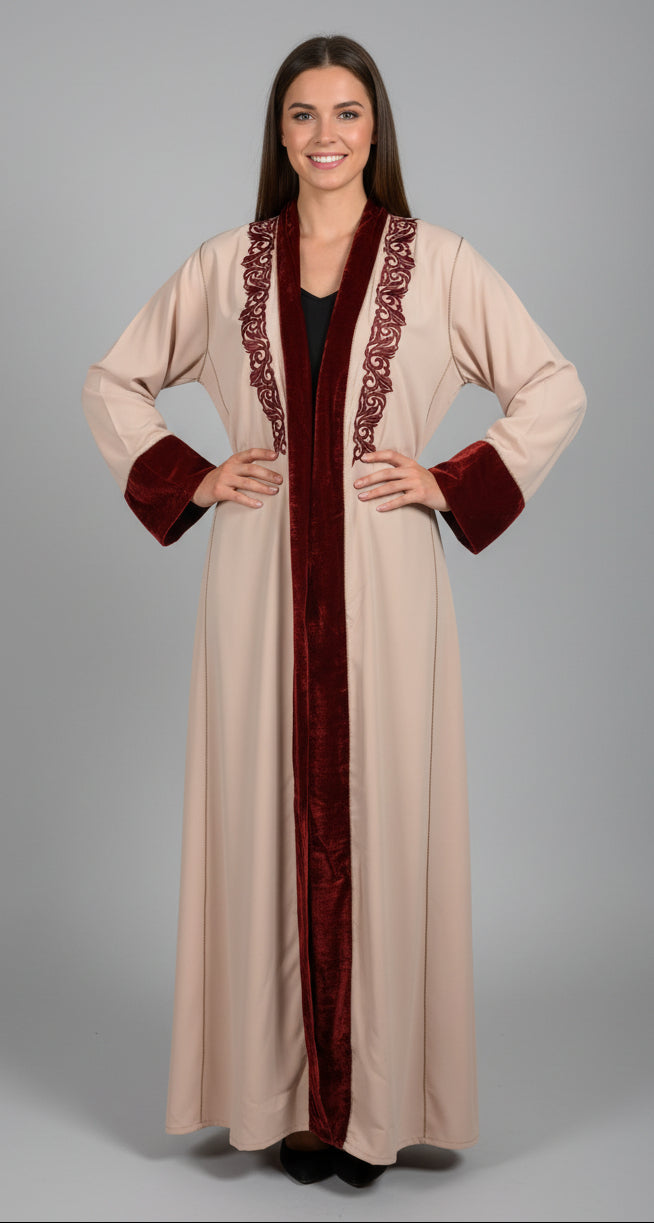 Veste Kimono Rose Broderies Bordeaux