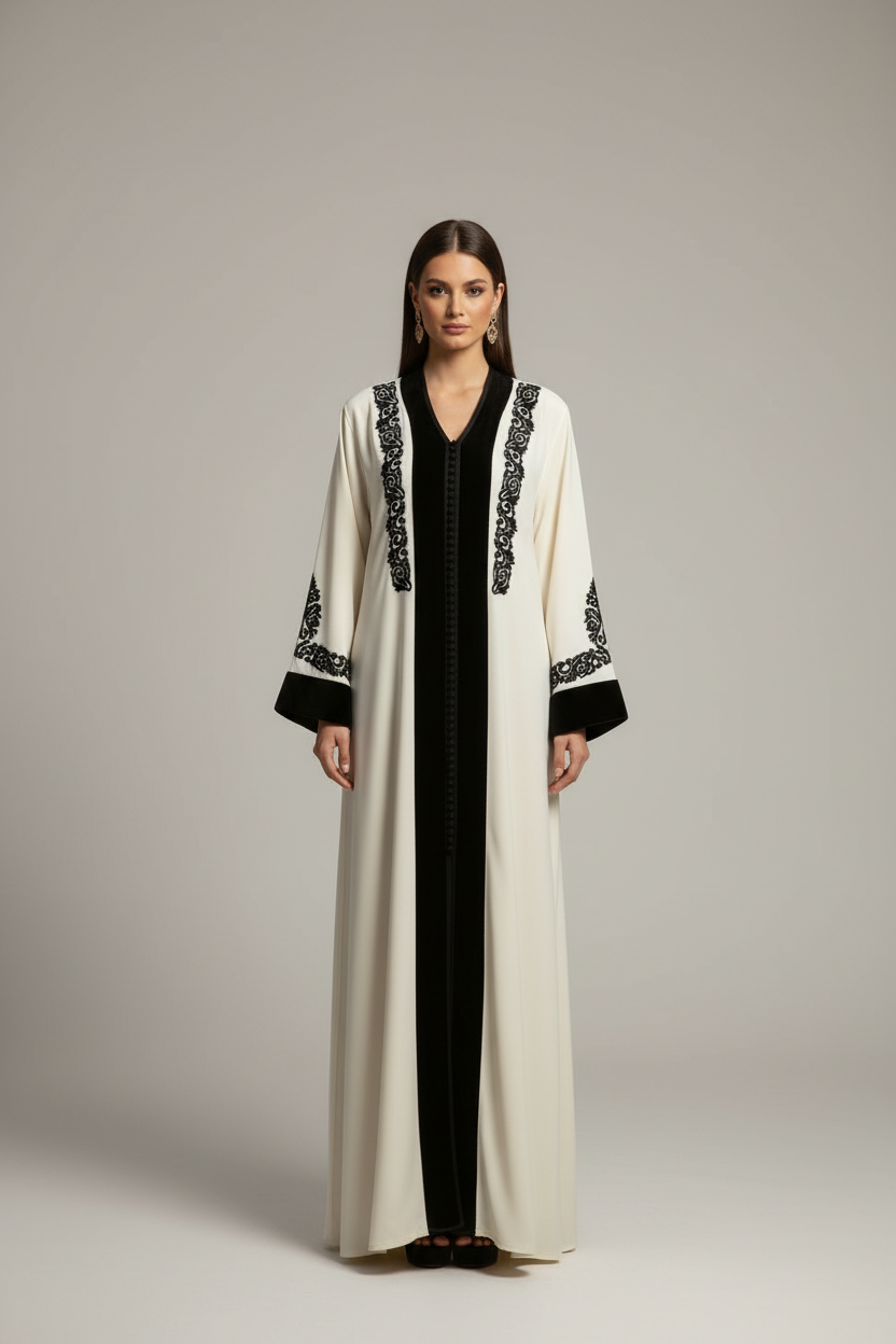 Veste Kimono Blanche Broderies Noires