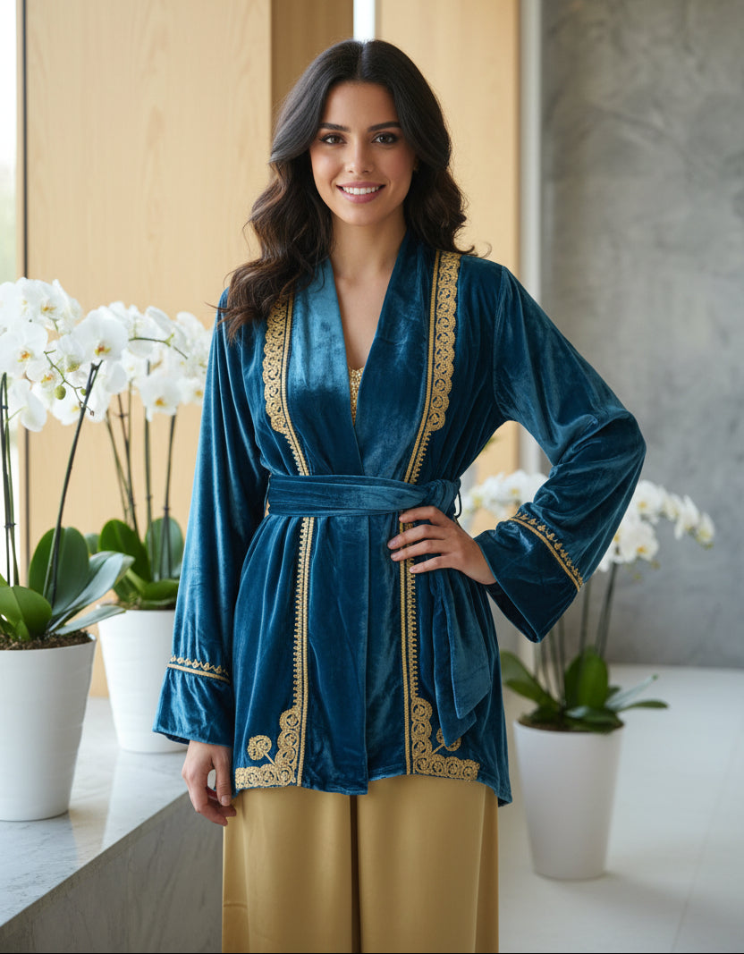 Jabador Bleu & Or – Luxe & Prestige Marocain