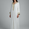 GANDOURA VELOURS BLANC BRODÉE FIL D'OR