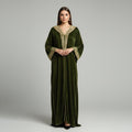 GANDOURA VELOURS VERT BRODÉE FIL D'OR