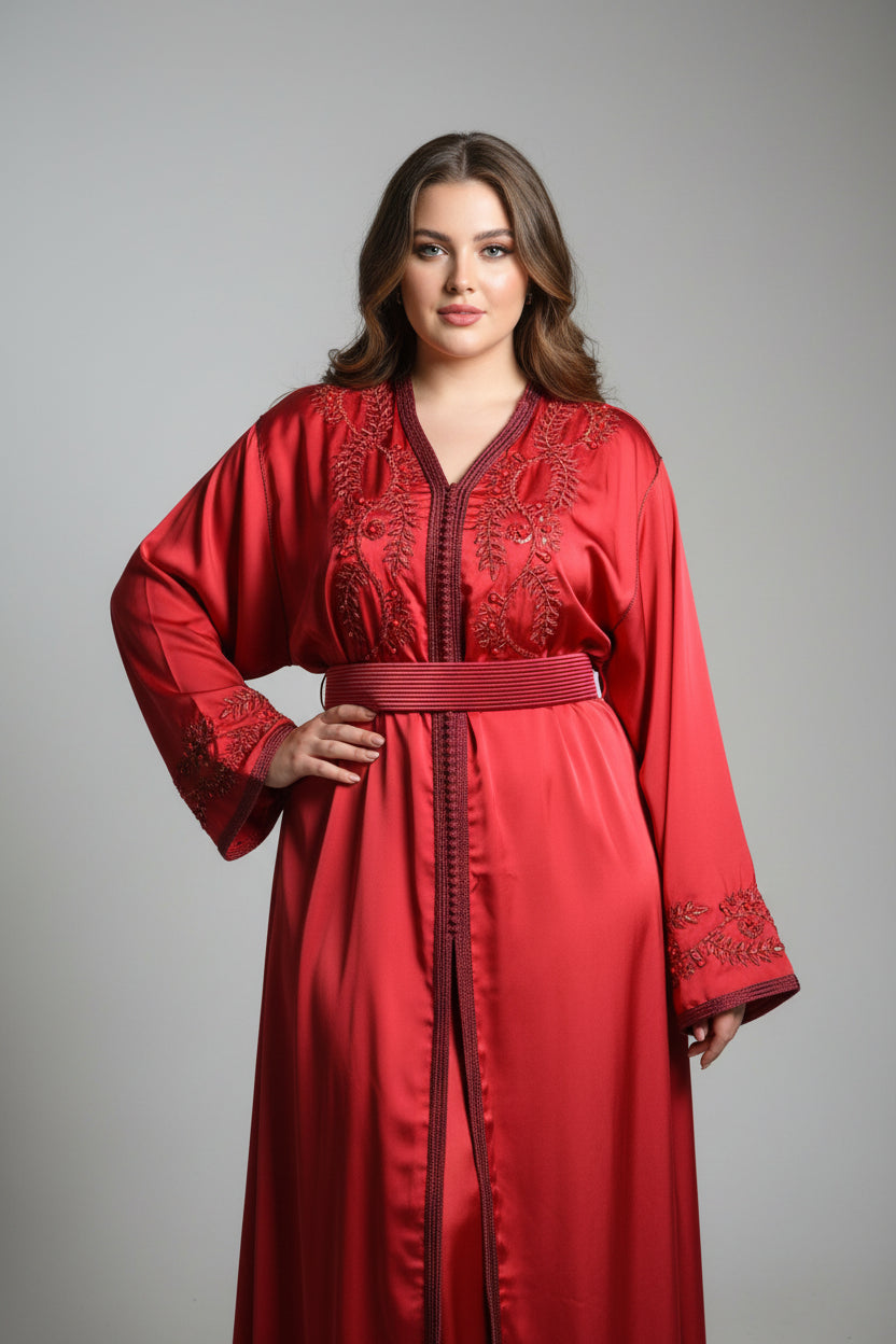 Caftan Bordeaux Brillant Luxe - Robe Marocaine Élégante