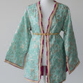 Green Silver Brocade Blazer Jacket with Fuchsia Lining – Moroccan Luxury & Audacity