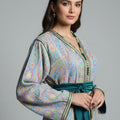 Blazer Sari Doublé Bleu Canard – Sophistication & Élégance Orientale