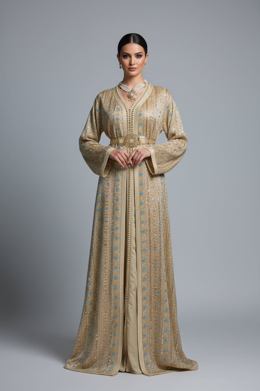 Takchita Sari Nude & Bleu Ciel – Légèreté, Douceur & Fusion Orientale