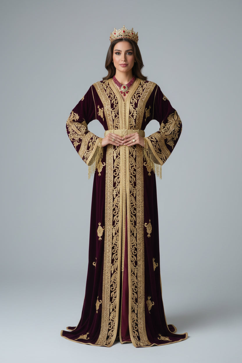 Takchita Velours Bordeaux Royal – Opulence, Profondeur & Prestige Marocain