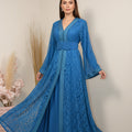 Cerulean Blue Lace Takchita "Azur Couture" — Tone-on-tone rigid belt