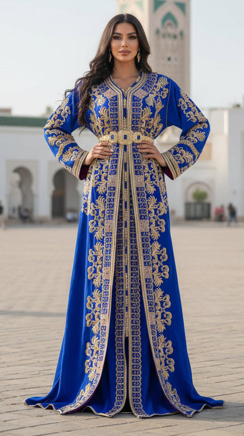 Takchita Bleue Brodée Marocaine - Luxe et Tradition