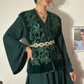 Caftan Veste Velours Vert Royal Fleuri - Ensemble 2 Pièces