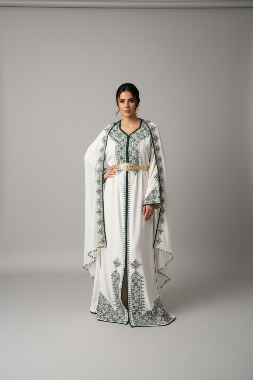 Caftan Fassi Royal avec Cape — Vert Royal