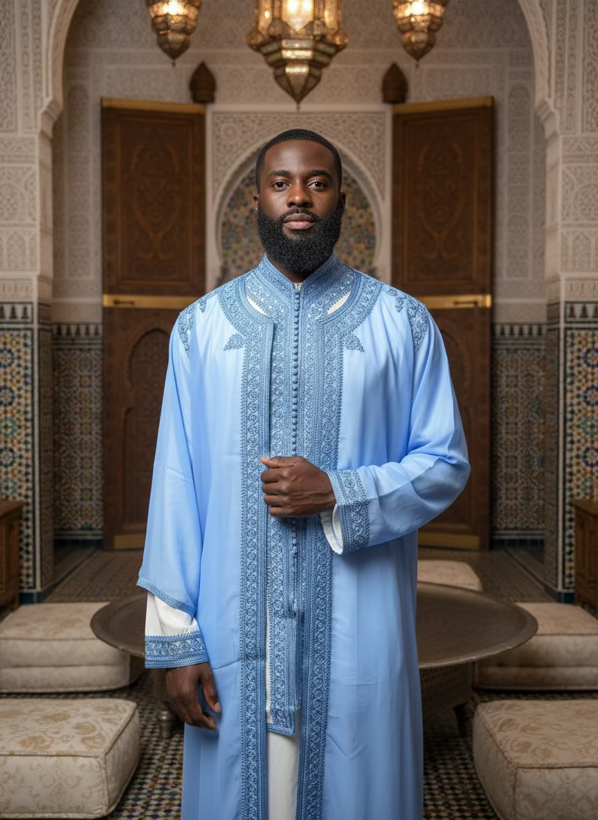 Jabador HOMME Blanc Bleu CIEL - TENUE MAROCAINE LUXE