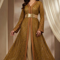 Saffron lace Takchita "Imperial Saffron" — Copper trim & ivory belt